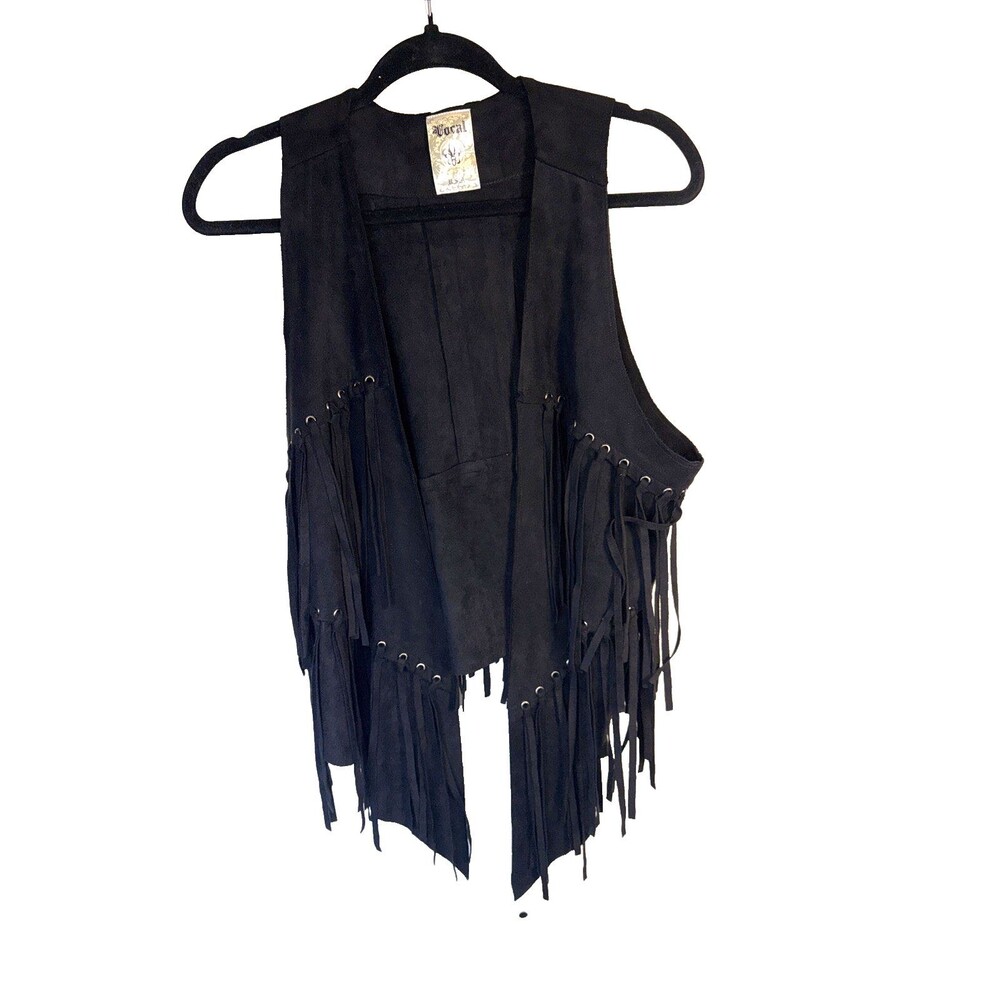 Vocal Womens XL Faux Suede Fringe  Boho Hipster Hippie Vest Whimsigoth Rock West
